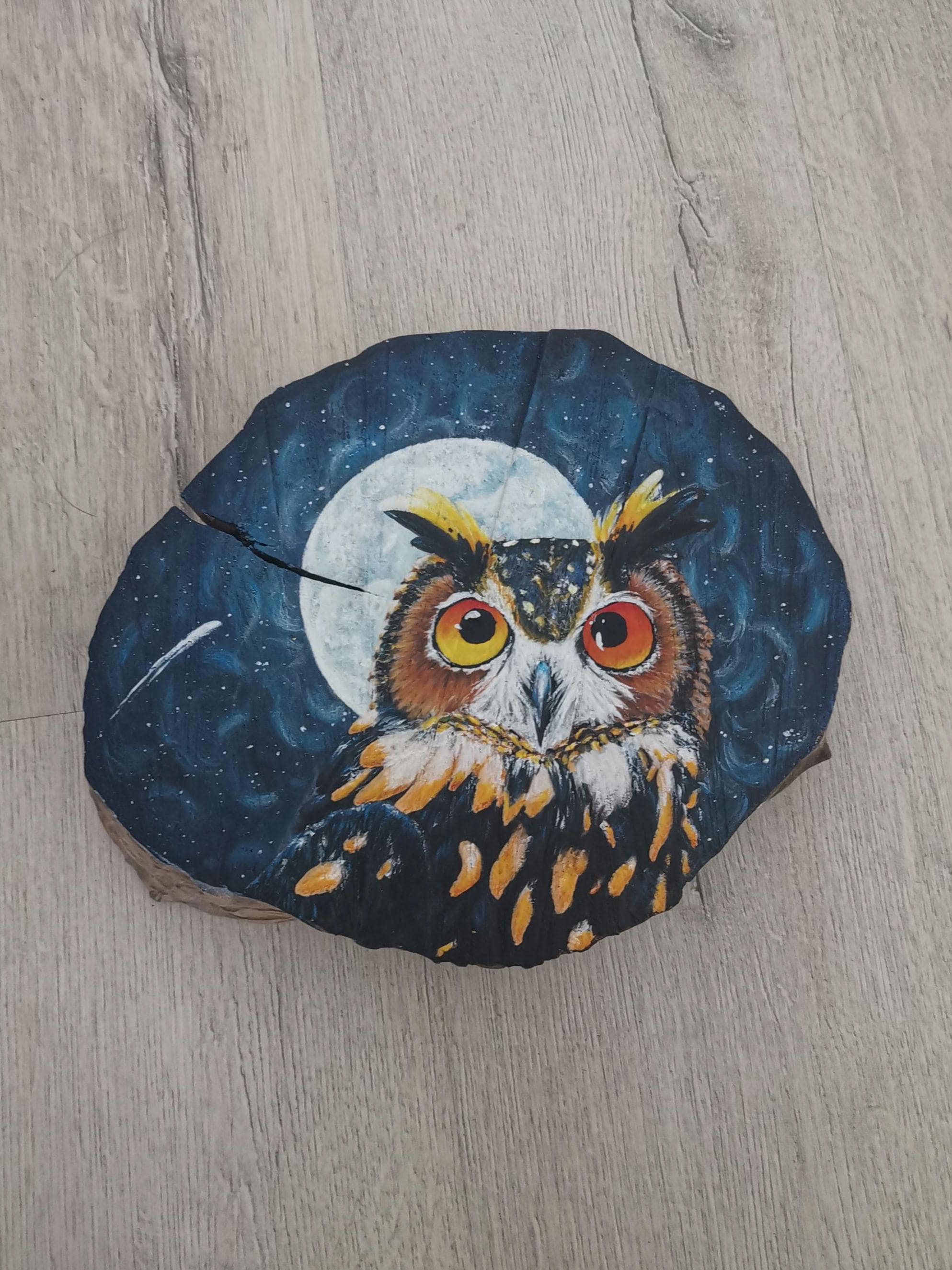 Hibou | Peinture sur bois (pi&egrave;ce unique)