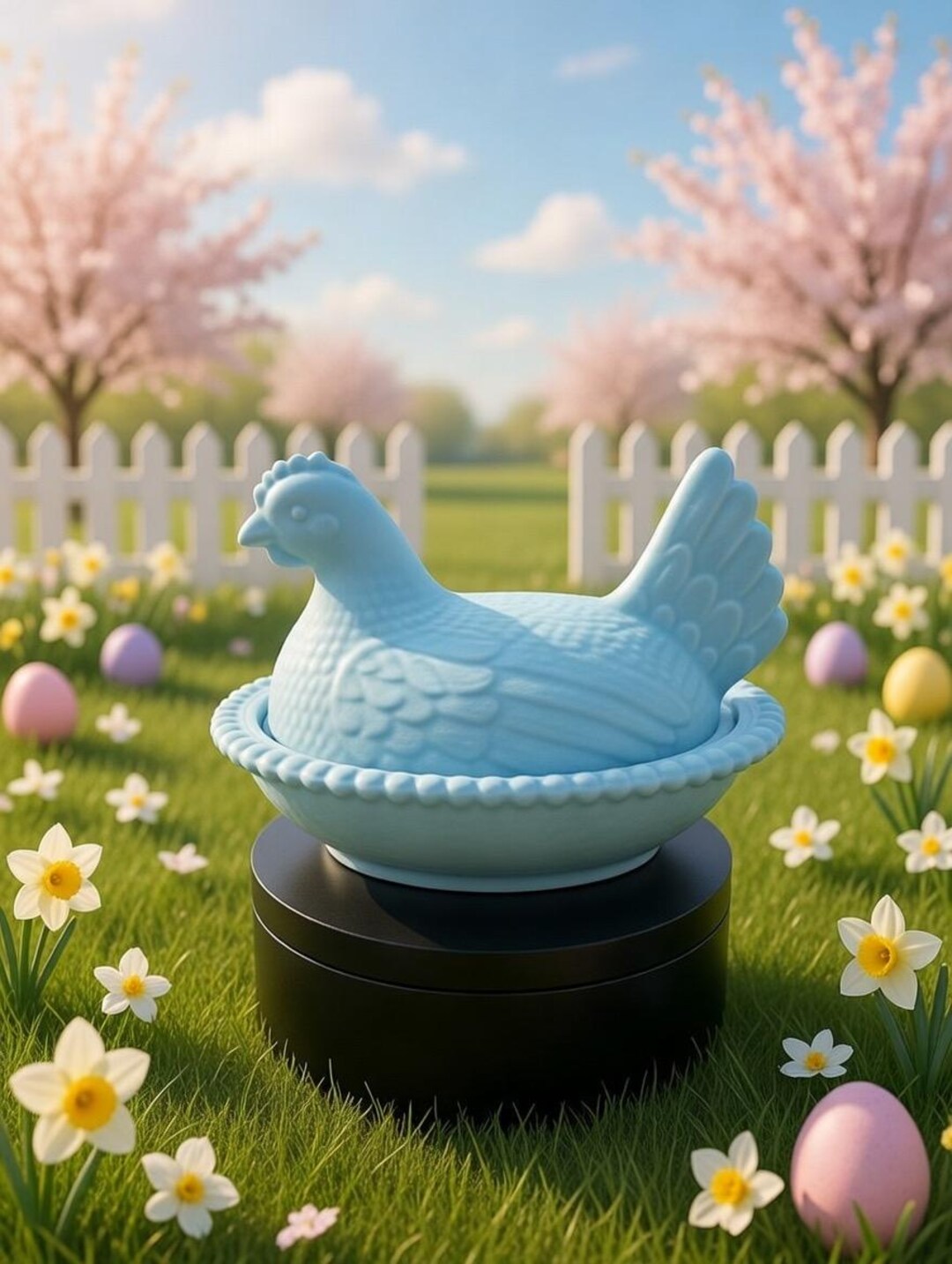 Robin's Egg Blue Hen on Nest Covered Dish | Farmhouse Easter Candy Bowl ...