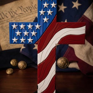 Patriotic American Flag Cross | 3D Printed Christian Wall Art, Tabletop Decor