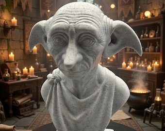 Busto de elfo doméstico/estatua de escritorio con aspecto de mármol, figura de mago para estantería