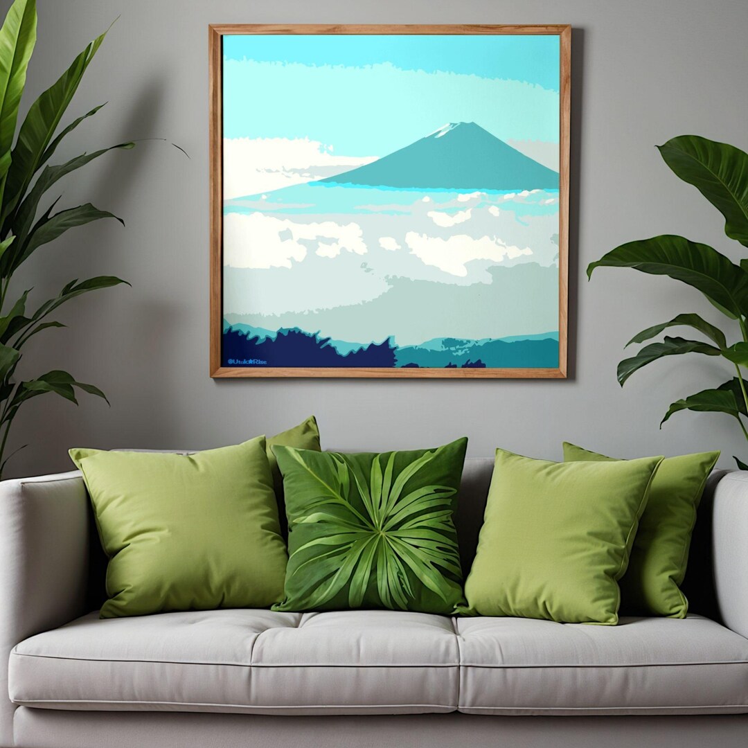 Mount Fuji Art Print, Japanese Mountain Landscape Poster, Blue Tone ...