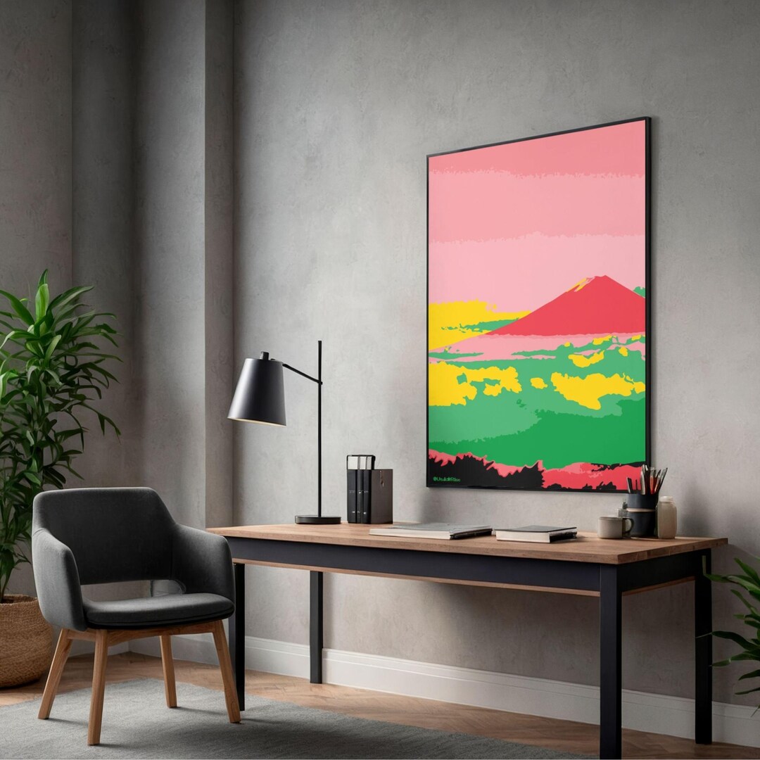 Mount Fuji Art Print, Japanese Mountain Landscape Poster, Bold Graphic ...