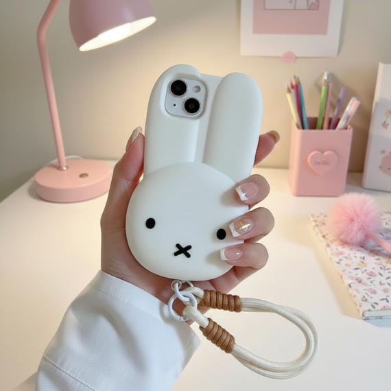 Bunny 3D Phone Case, Soft Silicone Rabbit Cover, Kawaii Minimalist iPhone Case
