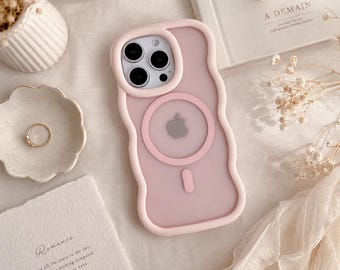 Matte Curly Wave iPhone Case, MagSafe Magnetic Wireless Charging, Frosted Back Cover