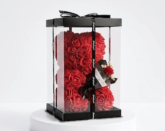 Orsetto di rose da 25 cm con bouquet di fiori – Regalo romantico in schiuma