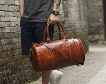 Bolsa de deporte de piel flor con compartimento para zapatos - Vintage Weekender Carry On