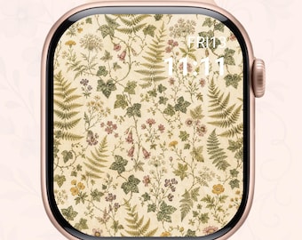 nical Floral Apple Watch Face, Vintage Wildflower Pattern, Cottagecore Nature Watch Wallpaper