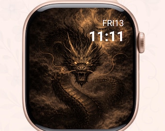 Dark Dragon Apple Watch Wallpaper, Samurai Warrior Smartwatch Background (Digital Download)