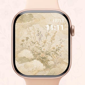 Quadrante per Apple Watch con motivi floreali giapponesi, sfondo zen beige, sfondo minimalista ed elegante per orologio (download digitale)