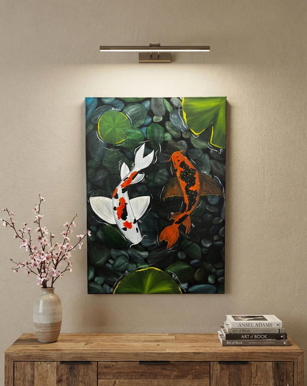 Koi Fish Oil Painting Original Canvas Art, Yin Yang Japanese Fish Wall ...