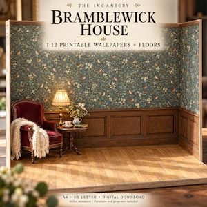 Botanical Victorian Dollhouse Wallpaper, Flooring, Wainscoting (Digital Download)