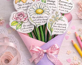 Christian Mother’s Day Printable Flowers with Bible Verses | Scripture Colouring Craft | Sunday School Mom Gift | A4 PDF
