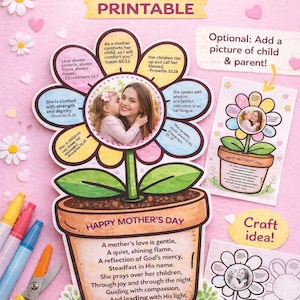 Mother’s Day Bible Verse Flower Craft (KJV) | Christian Printable Colouring Page | Sunday School Mother’s Day Gift from Kids /Christian Mom
