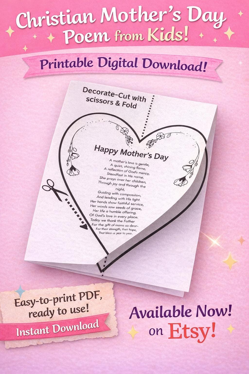 Christian Mother's Day Poem Craft for Kids Printable Heart Card…