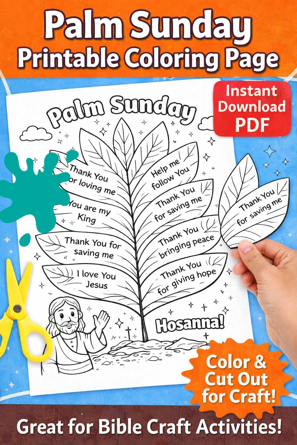 Palm Sunday Coloring Page Printable Prayer Activity for Kids Christian ...