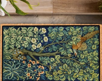 Vintage Floral Doormat, Boho Greenery Welcome Mat, Natural Coir Home Decor, Floral Coir Doormat, Vintage Wildflower Rug, Housewarming Gift