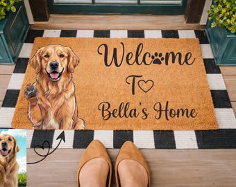 Personalized Pet Watercolor Portrait Doormat, Custom Dog Photo Welcome Mat, Dogs Lover Housewarming Gift, Pets Owner Front Porch Coir Rug