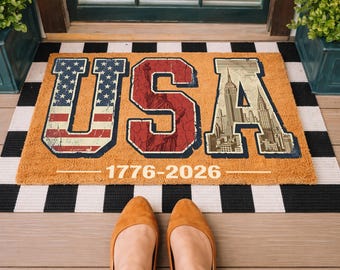 250 Years of Freedom Doormat,1776–2026 Patriotic USA Anniversary Welcome Coir Mat, Eagle Out Door Mat, 4th of July Front Porch Decor