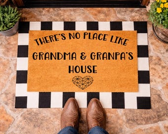 Grandma and Grandpa Doormat, Personalized Grandparents House Welcome Mat, There’s No Place Like Grandma’s House, Custom Coir Doormat Gift