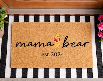 Felpudo Mamá Osa, Felpudo de bienvenida personalizado de fibra de coco, Regalo para mamá, Regalo para mamá primeriza, Felpudo del Día de la Madre, Decoración para el porche Año de fundación