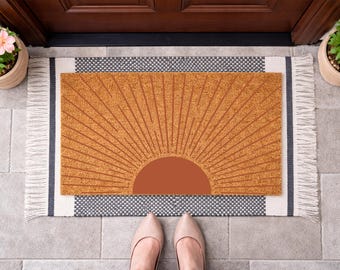 Sunburst Doormat, Mid Century Welcome Mat, Modern Design Home Decor, Boho Starburst Entrance Rug, Front Porch Coir Mat, Housewarming Gift