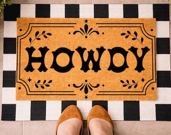 Howdy Doormat, Western Coir Welcome Mat, Farmhouse Front Door Rug, Rustic Cowboy Porch Decor, Southern Entryway Mat, Housewarming Gift
