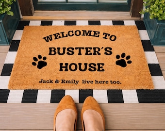 Felpudo de bienvenida personalizado para perros, felpudo a medida para perros, regalo para amantes de los perros, felpudo para dueños de mascotas, decoración para el hogar con temática canina, regalo de inauguración de casa