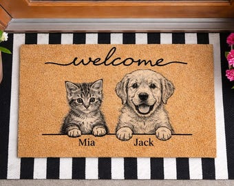 Personalized Pet Photo Coir Doormat, Custom Welcome Mat, Dog Cat Lover Gift