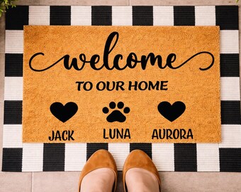 Personalized Welcome Doormat, Custom Family Name Doormat, Pet Name Coir Doormat, Welcome To Our Home Front Door Mat, Housewarming Gift
