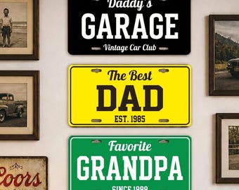 Custom Father’s Day License Plate, Personalized Dad Garage Sign, Grandpa Man Cave Decor, Car Club Aluminum Plate Gift 6" X 12"