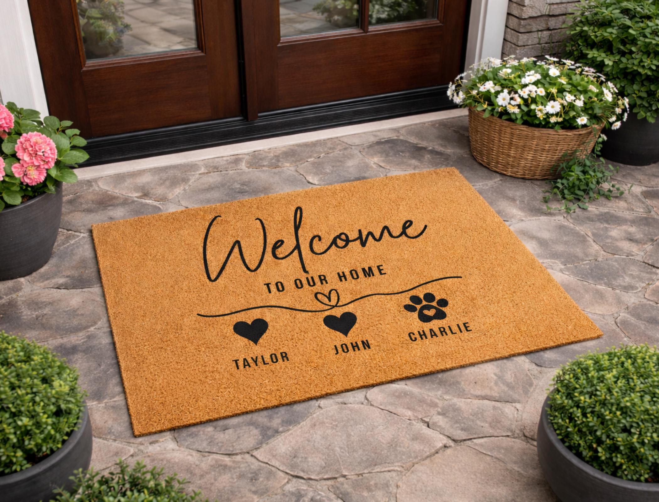 Custom Family & Pet Name Welcome Mat | Custom Names Doormat | Welcome ...