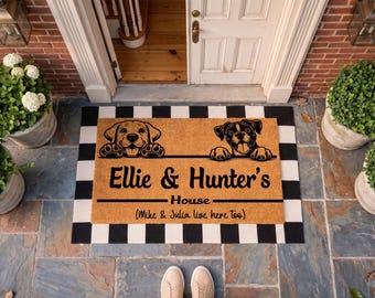Welcome To Our Home Doormat, Personalized Dog Gift, Dog Welcome Mat, Housewarming Dog Gift, Custom Name Doormat, Dog Lover Gift, Home Gifts.