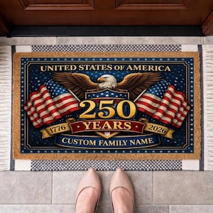 Custom Patriotic Doormat, Eagle USA 250 Years Welcome Mat, American Flag Front Door Rug