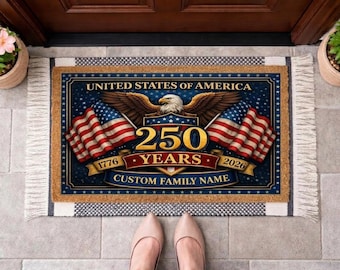 Custom Patriotic Doormat, Eagle USA 250 Years Welcome Mat, American Flag Front Door Rug