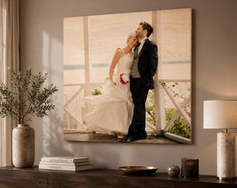 Custom Wedding Photo on Baltic Birch Wood, Personalized Wood Print, Couple Portrait Wall Art, Anniversary Gift, Wedding Keepsake