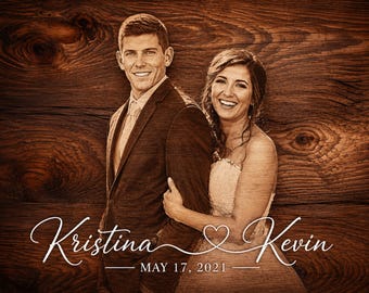 Personalized Wedding Welcome Sign, Custom Couple Portrait Wood Sign, Rustic Wedding Photo Sign, Bride and Groom Welcome Board
