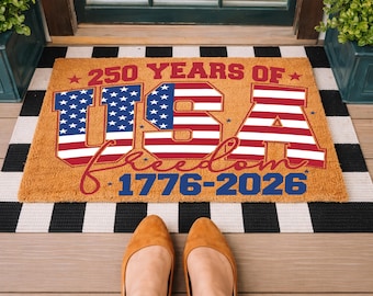 USA 250 Years Freedom Doormat, Patriotic 4th of July Welcome Mat, 1776-2026 America Front Door Rug, Independence Decor