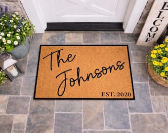Wedding Gift for Couples, Custom Welcome Door Mat with Family Name, Housewarming Gift Home Decor, Personalized Doormat w/ Anti-Slip Backing