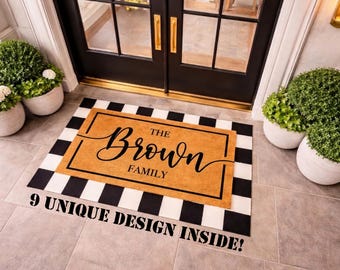 Housewarming Gift Home Decor, Personalized Door Mat with Family Name, Wedding Gift for Couples, Custom Welcome Doormat w/ Anti-Slip Backing