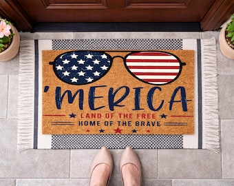 Custom Patriotic Doormat, Eagle USA 250 Years Welcome Mat, American Flag Front Door Rug