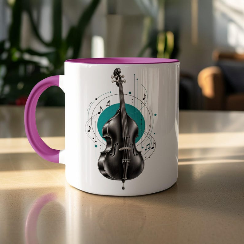 Double Bass Coffee Mug, Teal Jazz Notes, 11 or 15 Oz Ceramic Gift Cup ...