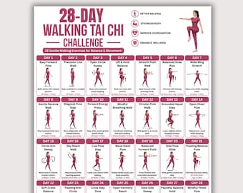 28 Day Walking Tai Chi Challenge Printable PDF | 4 Week Balance & Mobility Exercises | Tai Chi Walking Workout for Women | Home Fitness