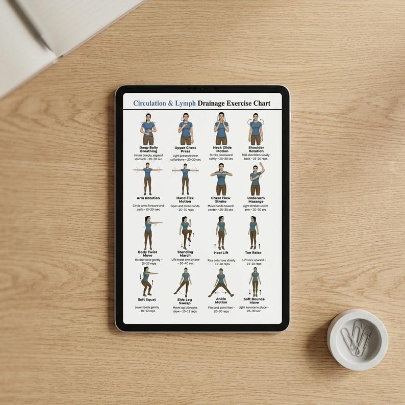 Lymphatic Exercise Routine For Men Lymphatic Drainage & Exercise Lymph Chart Printable PDF | Exercise ...