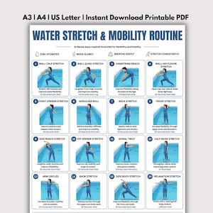 Pool Stretch & Mobility Routine Printable PDF | 16 Aqua Inspired Flexibility Workout Chart | Daily Recovery Exercises
