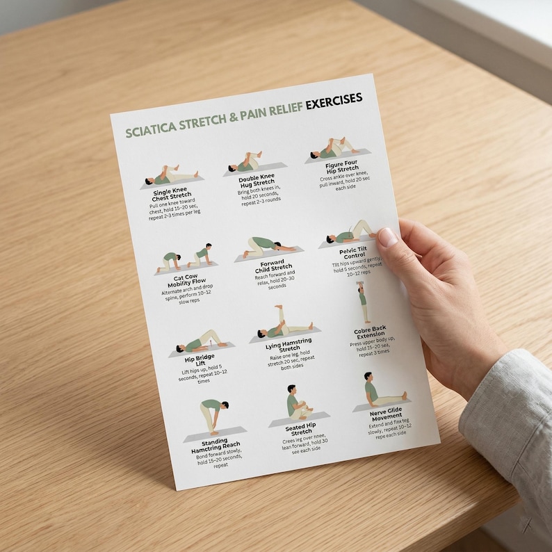 Sciatica Pain Relief Exercises Poster Printable PDF | Lower Back ...