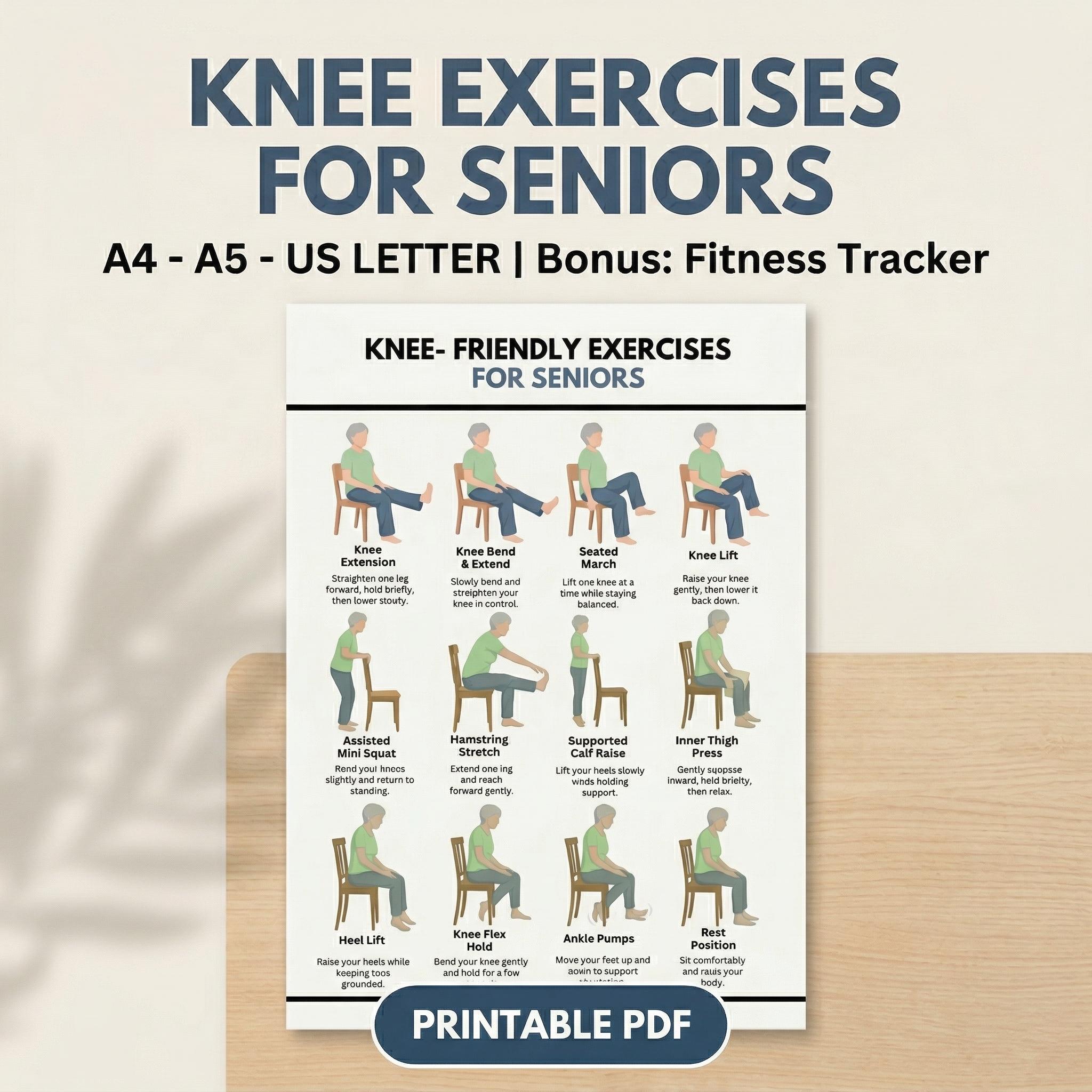 Knee Friendly Exercises for Seniors Printable, 12 Gentle Chair ...