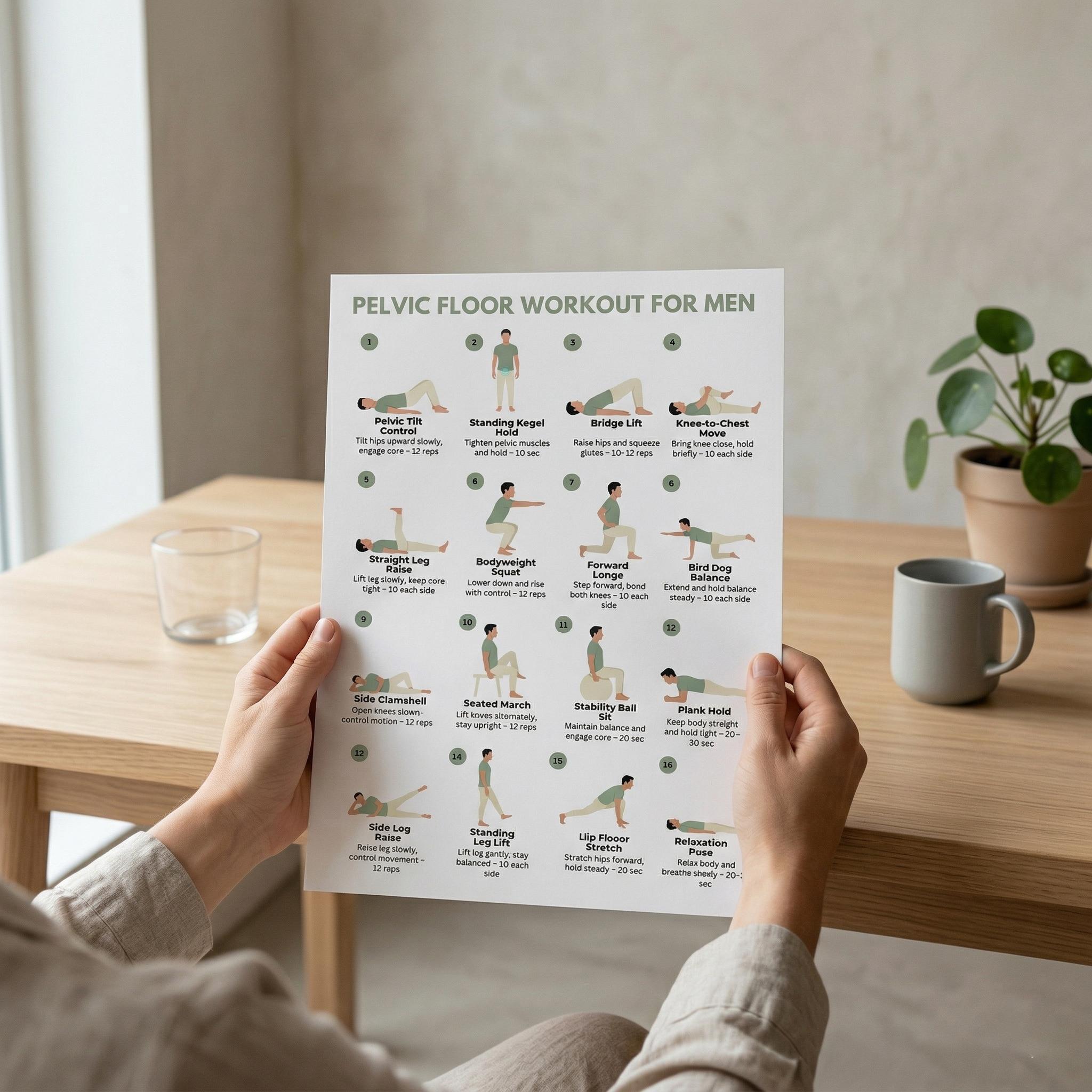 Pelvic Floor Workout for Men Printable PDF | Kegel Exercises Chart for ...
