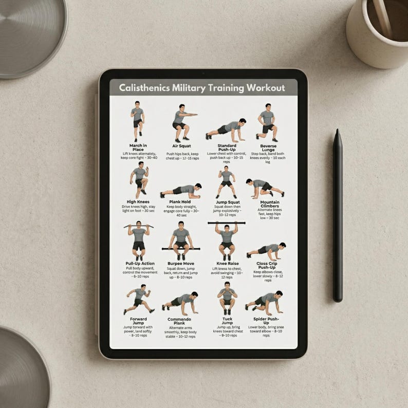 Military Style Calisthenics Workout Printable, Full Body Bodyweight ...