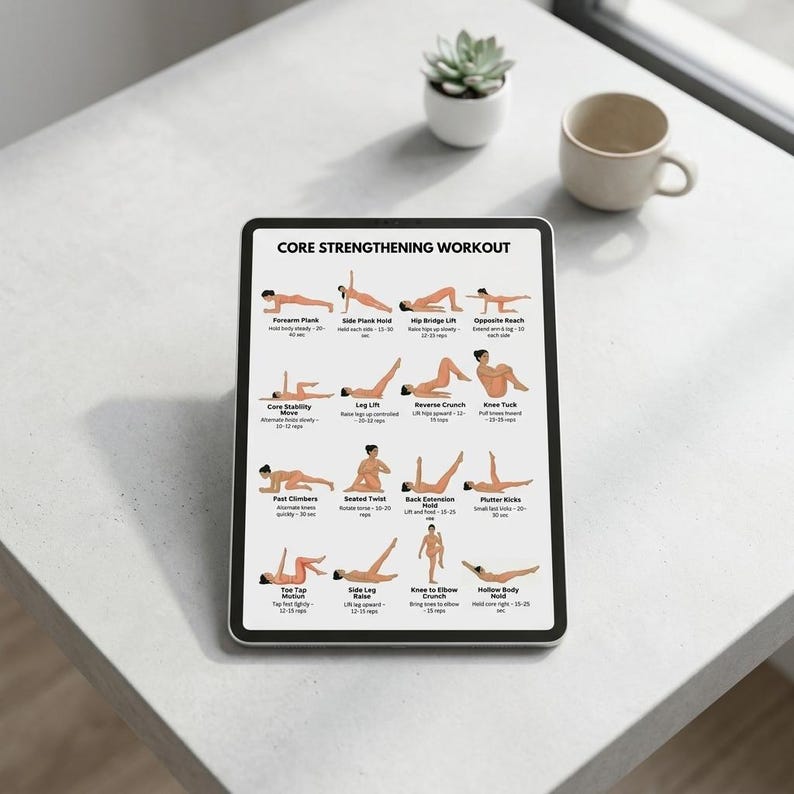 Core Strengthening Workout Chart Printable | Abs & Core Home Exercise ...