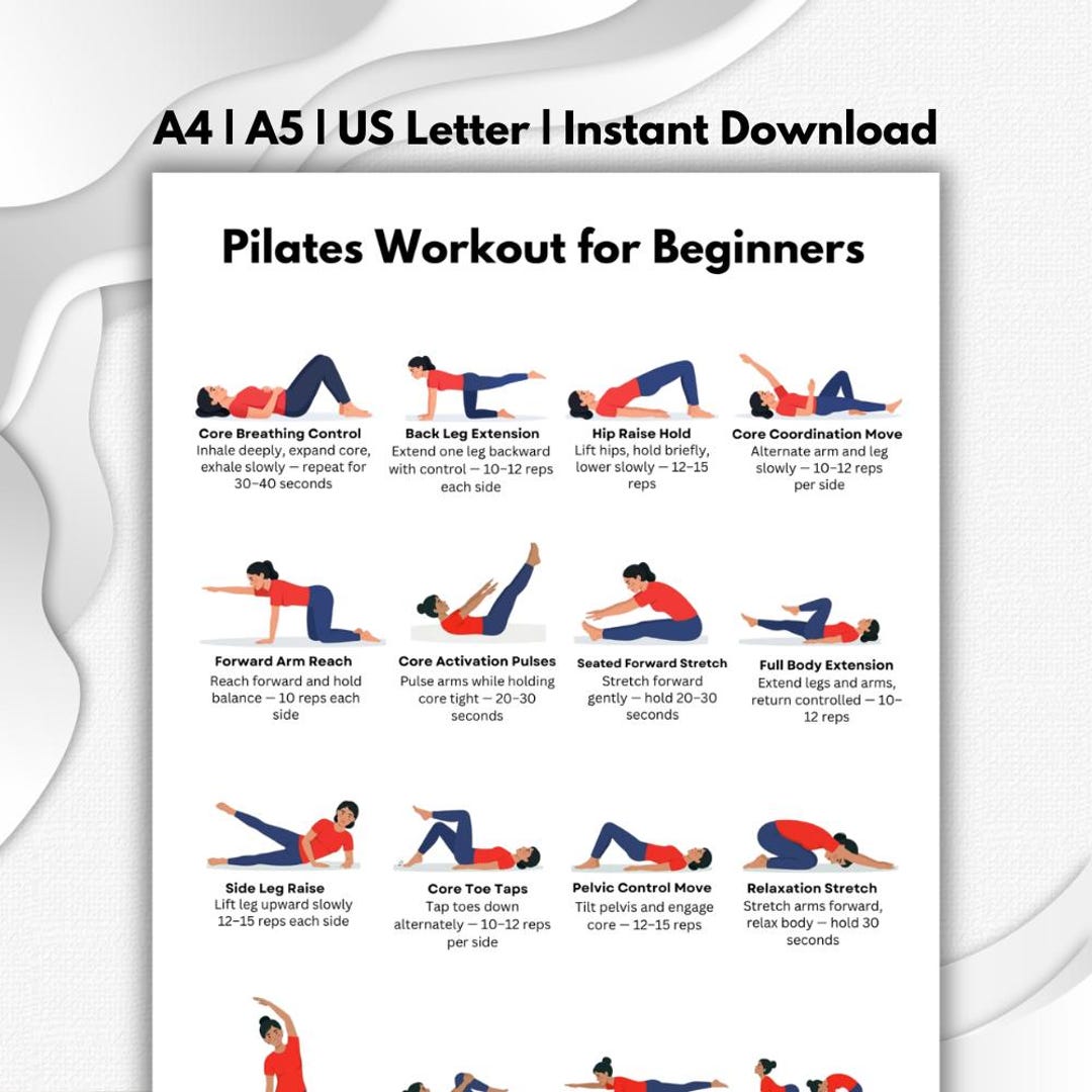 Pilates Workout for Beginners Printable PDF | Full Body Core Exercise ...